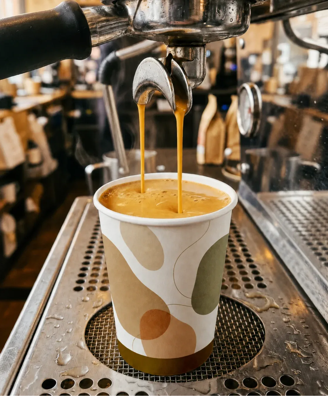 Barista pulling a double shot of espresso